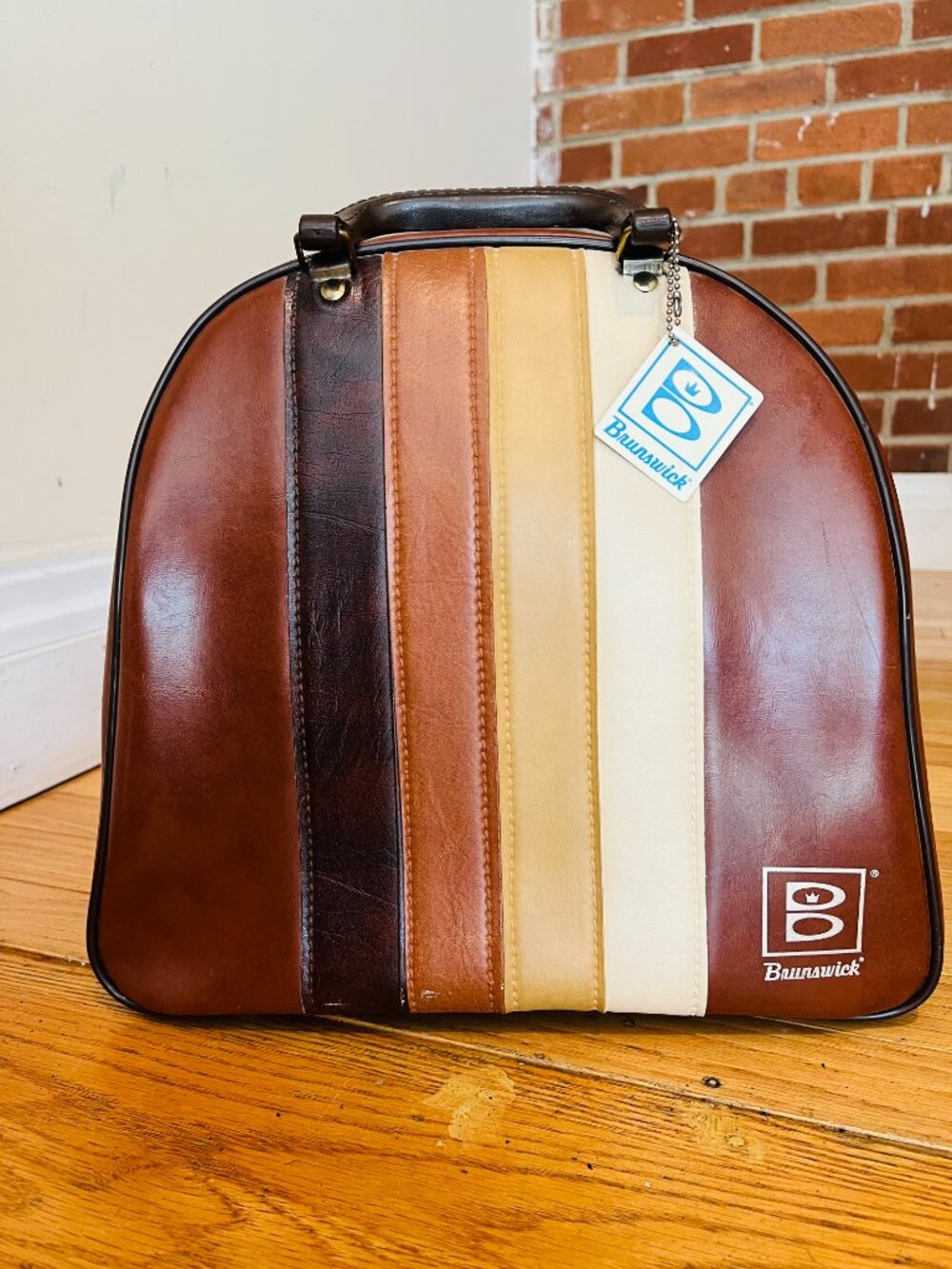 vintage 1970s Brunswick striped vinyl bowling bag